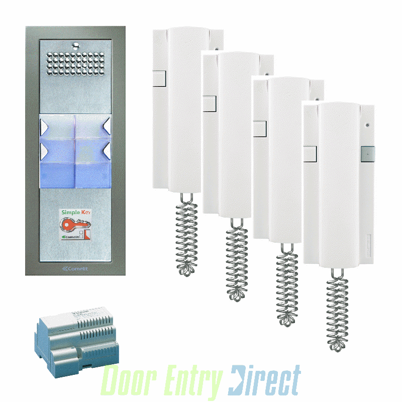 KCPTFAP04 Comelit   Powercom 04 way, 4+n audio + prox kit, flush panel