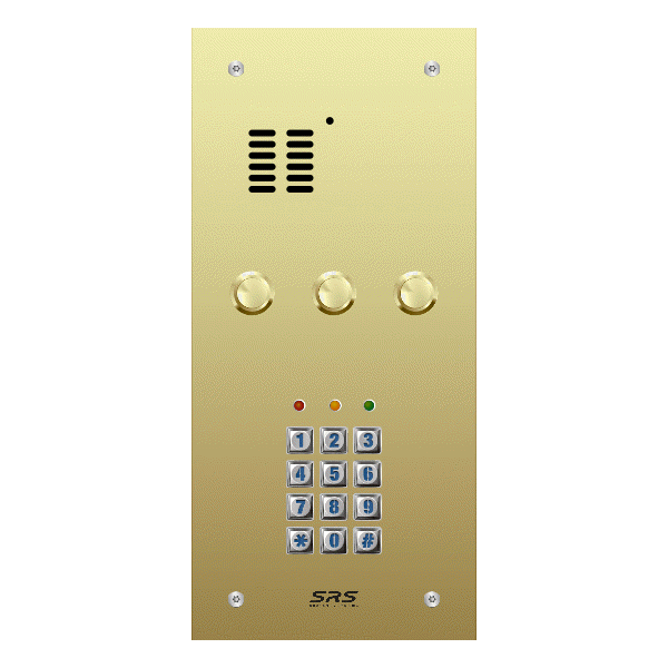 ES03A/B/F/05 Comelit   03 button, brass, audio + keypad panel, flush