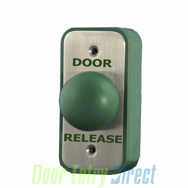 EBGBAPDR Green Dome DOOR RELEASE button,stainless, surface, narrow
