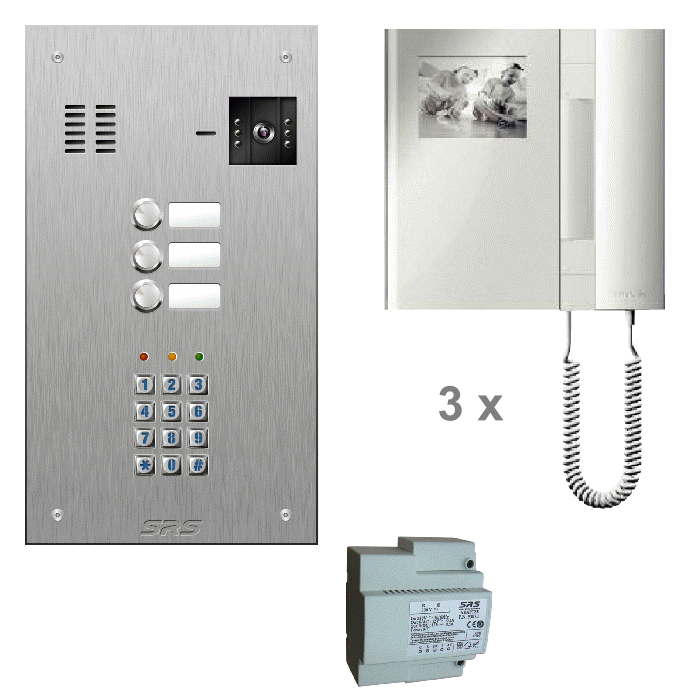 KC4803/05 03 way colour kit - s/steel panel, keypad & T-line monitors
