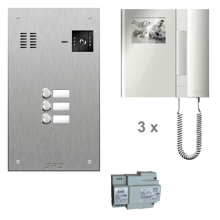 KC4803 03 way colour kit - stainless steel panel & T-line monitors
