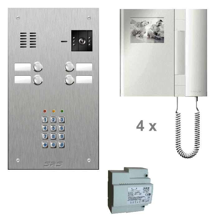 K4804/05 04 monitor kit - s/steel panel, keypad & T-line monitors