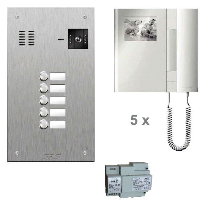 KC4805 05 way colour kit - stainless steel panel & T-line monitors