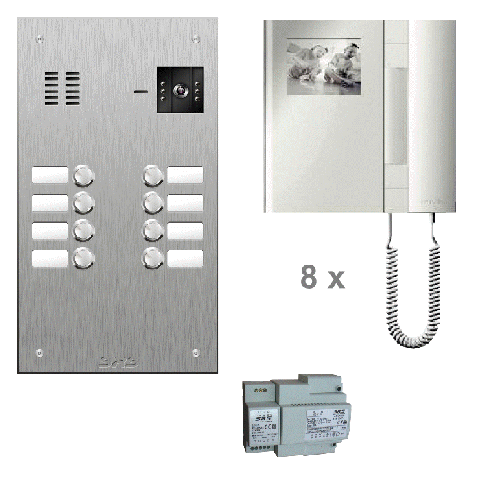 KC4808 08 way colour kit - stainless steel panel & T-line monitors