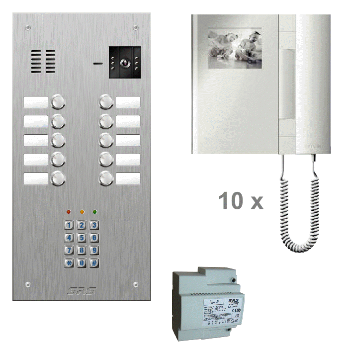 K4810/05 10 monitor kit - s/steel panel, keypad & T-line monitors