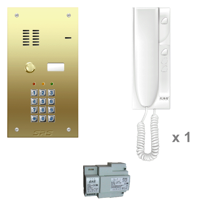 K6201/05 01 way VR door entry kit with name window Brass panel + keyp