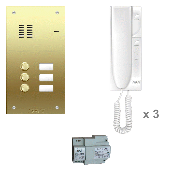 K6203 03 way VR door entry kit with name window Brass panel