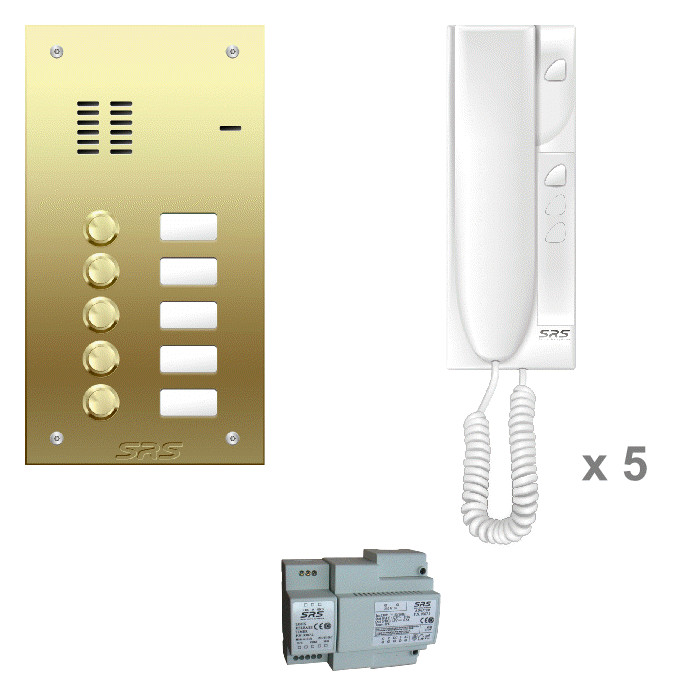K6205 05 way VR door entry kit with name window Brass panel